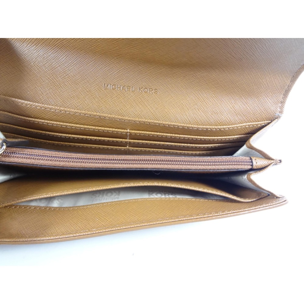 Michael Kors Fulton Flap Wallet Luggage Brown Pebbled Leather Gold MK Logo - Picture 5 of 7